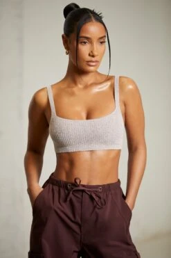 Curved Neck Crop Top In Mocha 12 Curved Neck Crop Top In Mocha -Sway Line Zone 6540 6718 6 Chocolate Brown Knitted Bra Crop Top Cargo Trousers