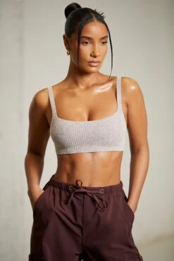 Curved Neck Crop Top In Mocha 15 Curved Neck Crop Top In Mocha -Sway Line Zone 6540 6718 9 Chocolate Brown Knitted Bra Crop Top Cargo Trousers1