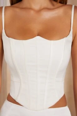 Lace Up Back Satin Corset In White 10 Lace Up Back Satin Corset In White -Sway Line Zone 6545 6348 6 Raven White Bias Cut Skirt Celeste Push Up Full Lenght Corset