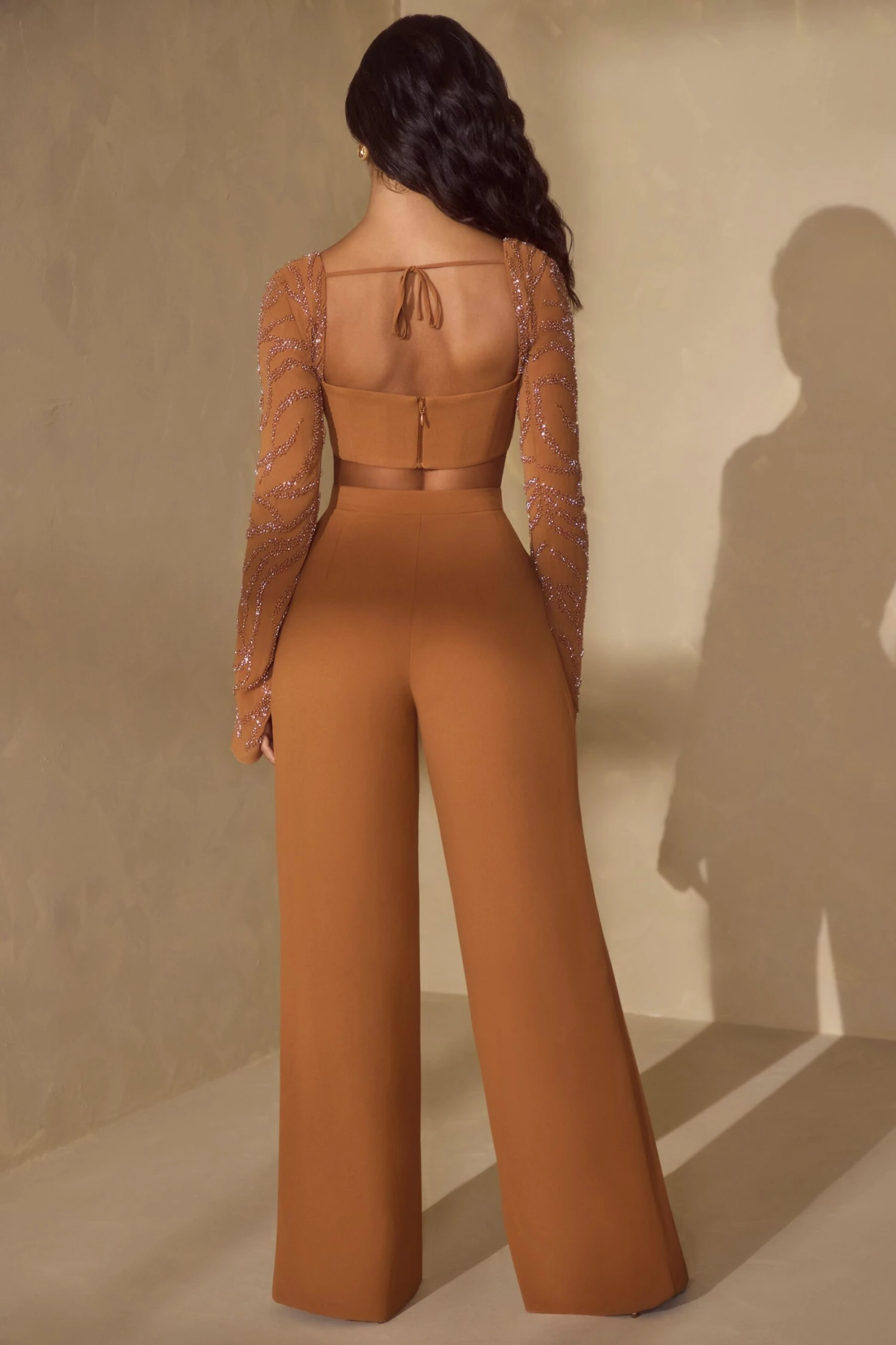 Embellished Sleeve Corset Crop Top In Caramel 10 Embellished Sleeve Corset Crop Top In Caramel - Image 10
