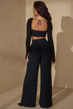 Embellished Sleeve Corset Crop Top In Black -Sway Line Zone 6578 6524 8 Astra Black Long Sleeves Corset Top Nou Wide Leg Trousers dd88352e e7fa 4227 9fae b974441e775d