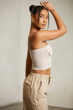 Overlap Bandeau Crop Top In Beige -Sway Line Zone 6713 6718 11 Praline Beige Overlap Bandeau Top Cargos