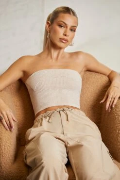 Overlap Bandeau Crop Top In Beige -Sway Line Zone 6713 6718 4 Praline Beige Overlap Bandeau Top Cargos