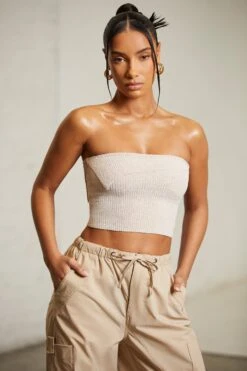 Overlap Bandeau Crop Top In Beige -Sway Line Zone 6713 6718 9 Praline Beige Overlap Bandeau Top Cargos
