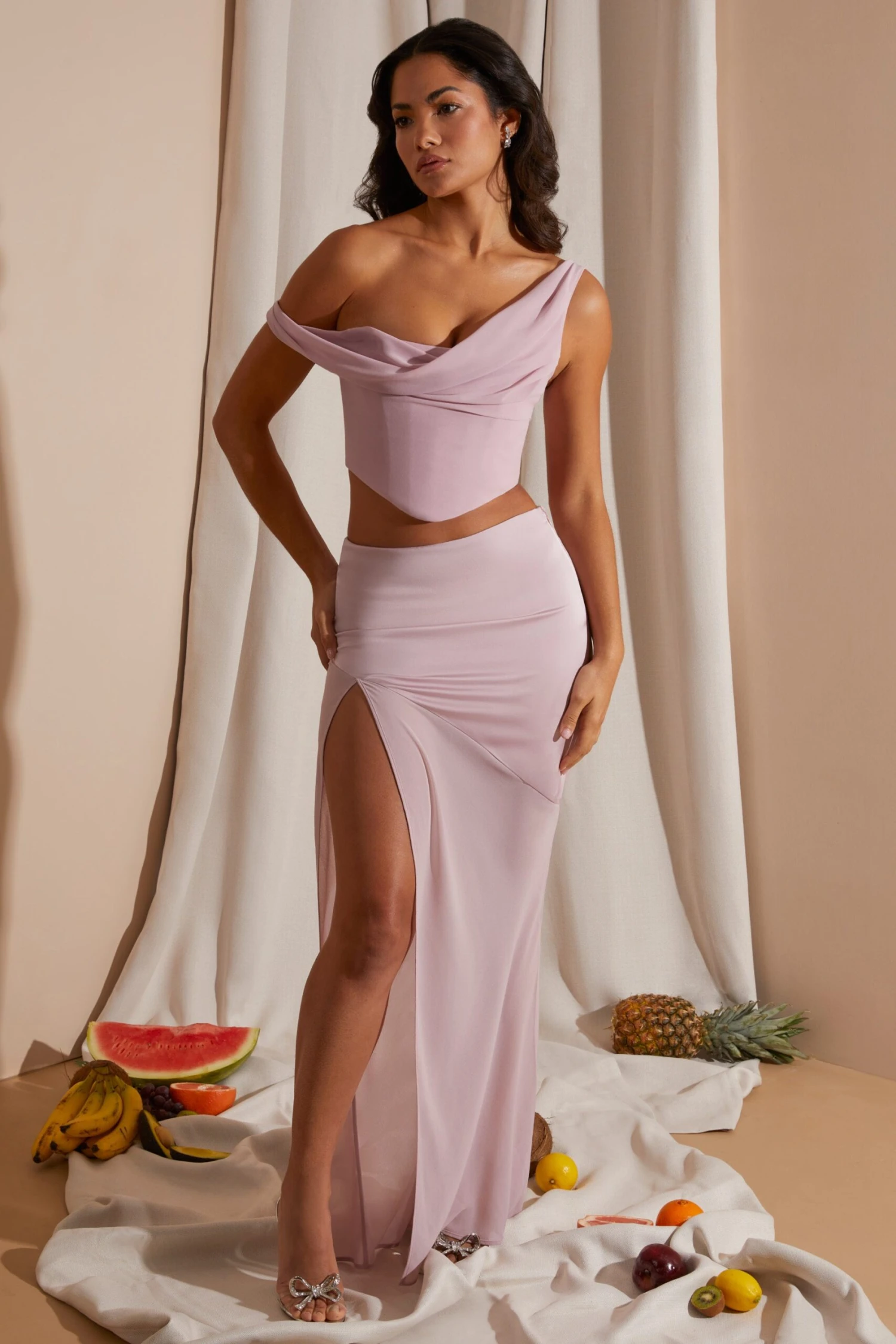 Mid Rise High Slit Maxi Skirt In Blush 5 Mid Rise High Slit Maxi Skirt In Blush - Image 5