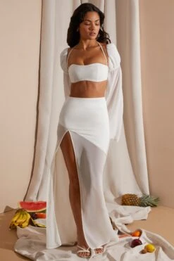 Mid Rise High Slit Maxi Skirt In White -Sway Line Zone 6739 3 Eden White Split Gown Skirt