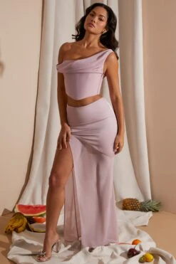 Mid Rise High Slit Maxi Skirt In Blush 18 Mid Rise High Slit Maxi Skirt In Blush -Sway Line Zone 6739 6 Blush Split Gown Skirt