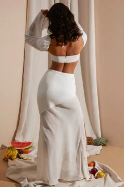 Mid Rise High Slit Maxi Skirt In White -Sway Line Zone 6739 9 Eden White Split Gown Skirt