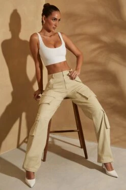 Scoop Neck Lace Up Back Crop Top In White -Sway Line Zone 6757 5841 12 Sage Cargo Trousers White Crop Top With Lace Up Back