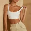 Scoop Neck Lace Up Back Crop Top In White
