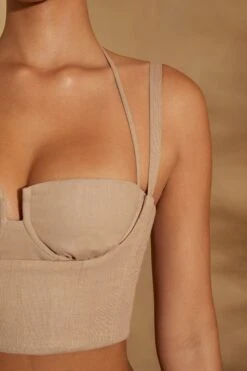 Gathered Bust Linen Crop Top In Tan -Sway Line Zone 6779 6762 10 Noa Anystin Tan Gathered Bust Detail Top Trouser c03435b6 e6d4 4c98 bf33 3a9731bc595a