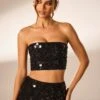Hand Embellished Bandeau Corset Crop Top In Black