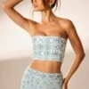 Hand Embellished Bandeau Corset Crop Top In Blue