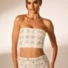 Hand Embellished Bandeau Corset Crop Top In Ivory