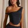 Draped Corset Crop Top In Black
