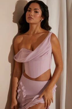 Draped Corset Crop Top In Blush