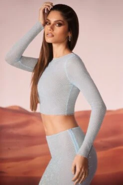 Embellished Long Sleeve Top In Aqua 11 Embellished Long Sleeve Top In Aqua -Sway Line Zone 6928 6929 15 Dixon Roxi Aqua Long Sleeve Top Low Rise Maxi Skirt