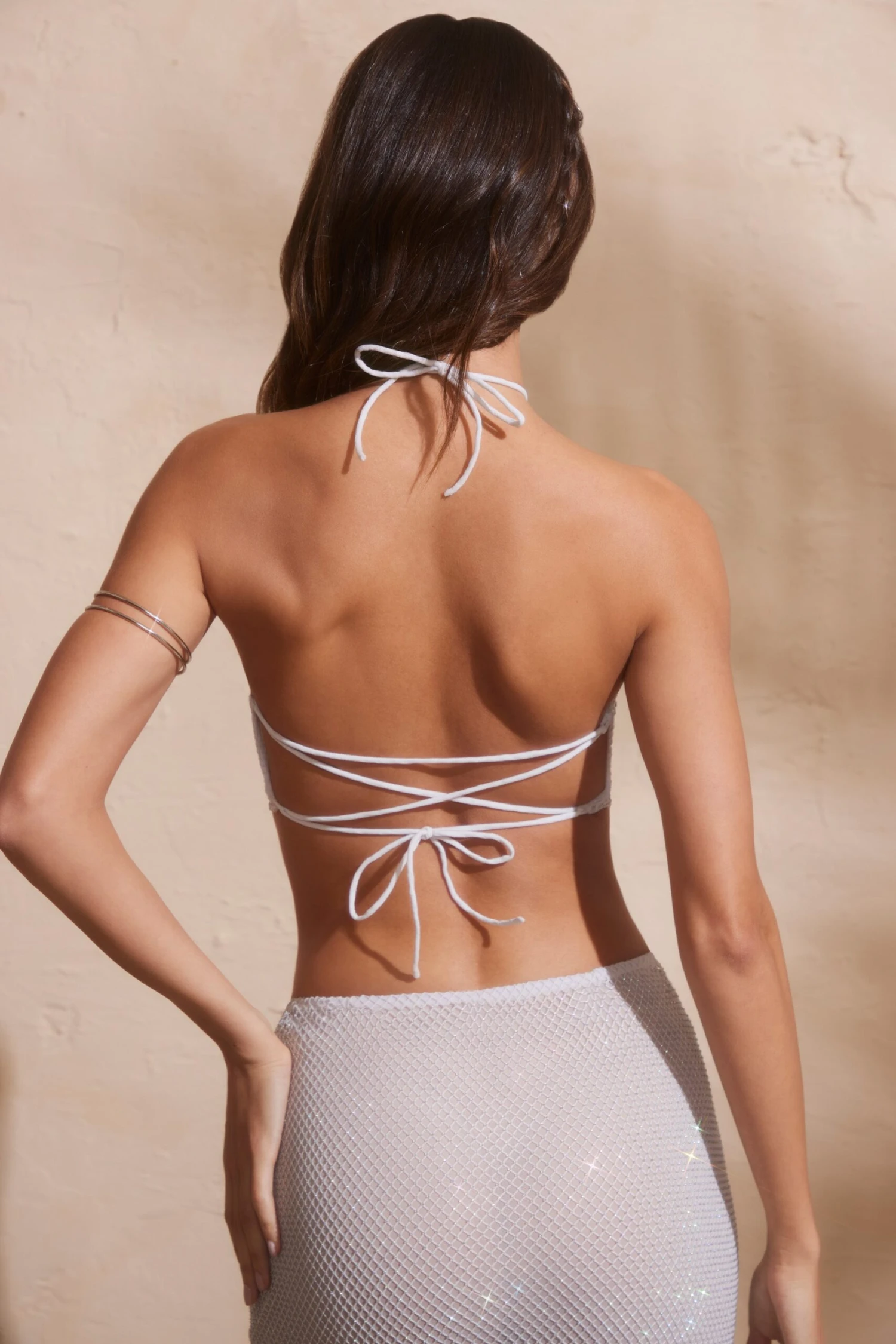 Embellished Open Back Crop Top In Silver 2 Embellished Open Back Crop Top In Silver - Image 2