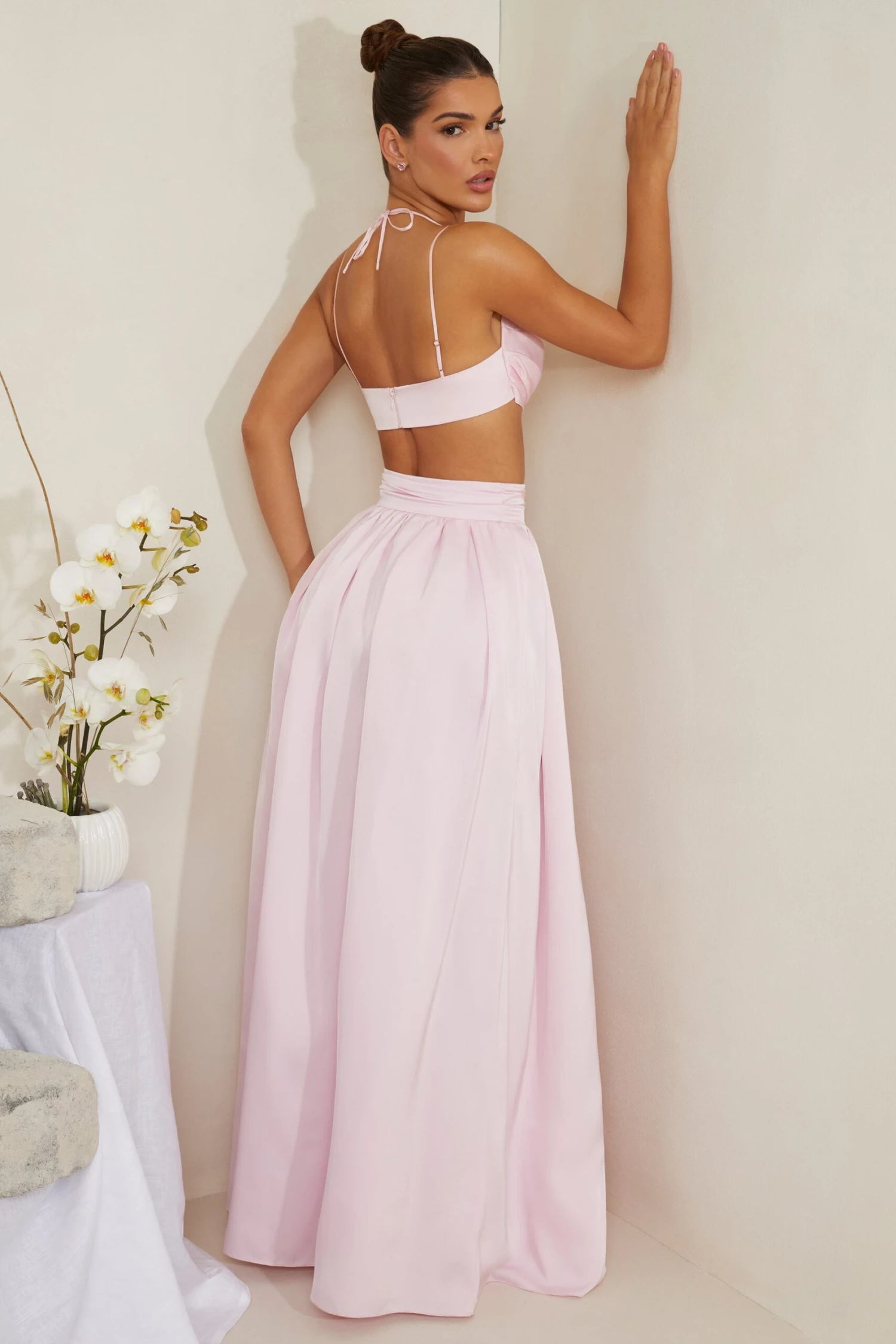 Cowl Neck Heavy Satin Crop Top In Pink 11 Cowl Neck Heavy Satin Crop Top In Pink - Image 11
