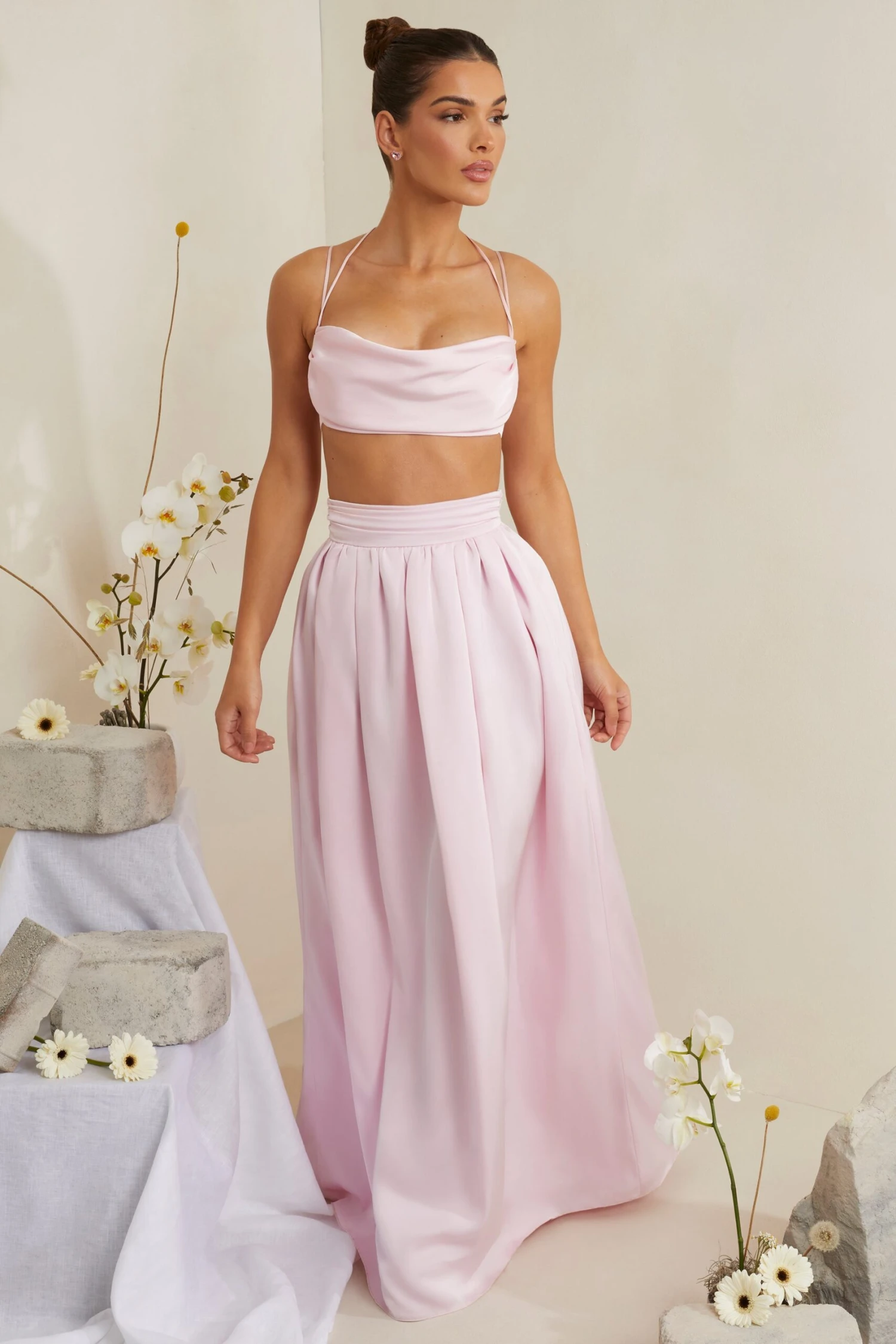 Cowl Neck Heavy Satin Crop Top In Pink 6 Cowl Neck Heavy Satin Crop Top In Pink - Image 6