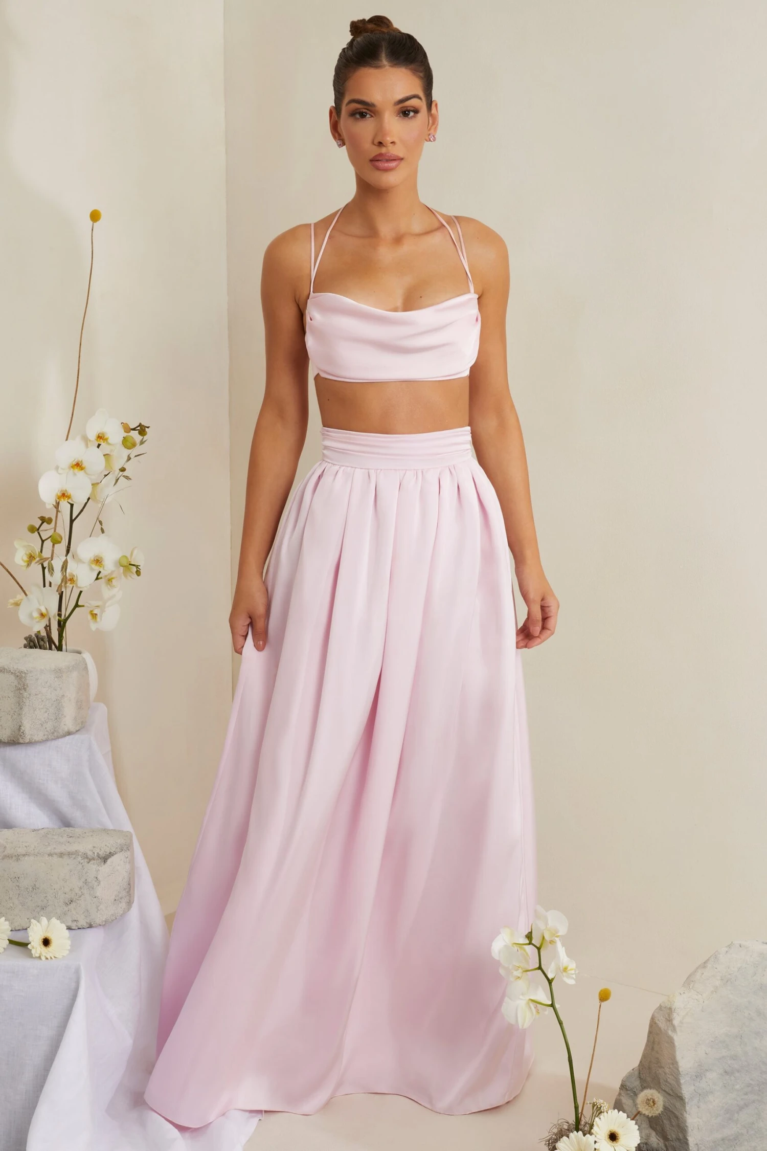 Cowl Neck Heavy Satin Crop Top In Pink 7 Cowl Neck Heavy Satin Crop Top In Pink - Image 7