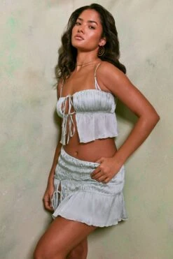 Shirred Tie Up Front Crop Top In Pastel Green 21 Shirred Tie Up Front Crop Top In Pastel Green -Sway Line Zone 7195 7206 5 Pastel Green Tie Up Front Crop Top Crinkle Tie Up Asymmetrical Shirring Mini Skirt e57dff61 8c9f 4712 8306 9668d79f80ac