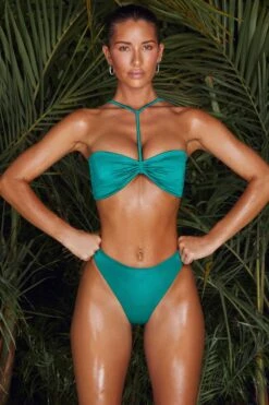 High Waisted Brazilian Bikini Bottoms In Teal -Sway Line Zone NS0172 NS0180 4 Malosi Teal High Waisted Bottoms Laki Bandeau CF Strap Top 1