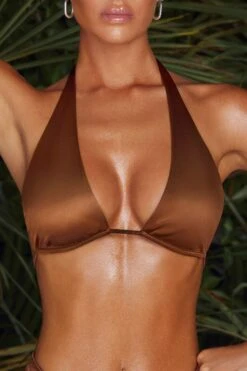Plunge Micro Bikini Top In Brown -Sway Line Zone NS0173 NS0172 7 Mele Brown Plunge Micro Top Malosi High Waisted Bikini Bottoms