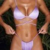 Ruched Thong Bikini Bottoms In Lilac