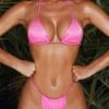 Ruched Thong Bikini Bottoms In Pink