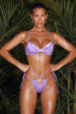 Side Tie Thong Bikini Bottoms In Lilac -Sway Line Zone NS0177 NS0178 5 Teuila Lilac Underwire Ruched Bikini Top Side Tie Bikini Bottomscopy