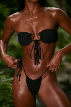 Multi-wear Drawstring Bikini Top In Black -Sway Line Zone NS0320 8 Black Drawstring Bikini Top Multiwear