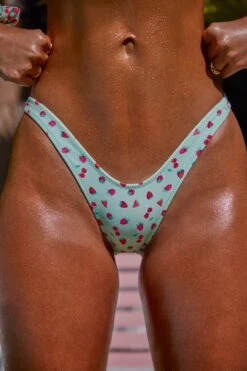 Micro Low Dipped Cheeky Bottom In Mint Fruit Print -Sway Line Zone NS0324 NS0325 7 Mint Fruit Print Micro Scoop Bandeau Top Micro Low Dipped Cheeky Bottoms