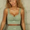Skill Seamless Sweetheart Neckline Ruched Bust Crop Top In Washed Khaki
