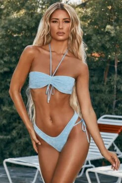 Drawstring Halter Neck Bikini Top In Blue -Sway Line Zone ns0014 3 boupha blue textured ruched tie detail bikini set 1