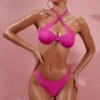 Give Me Fever Ruched Twist Bikini Top In Dark Pink