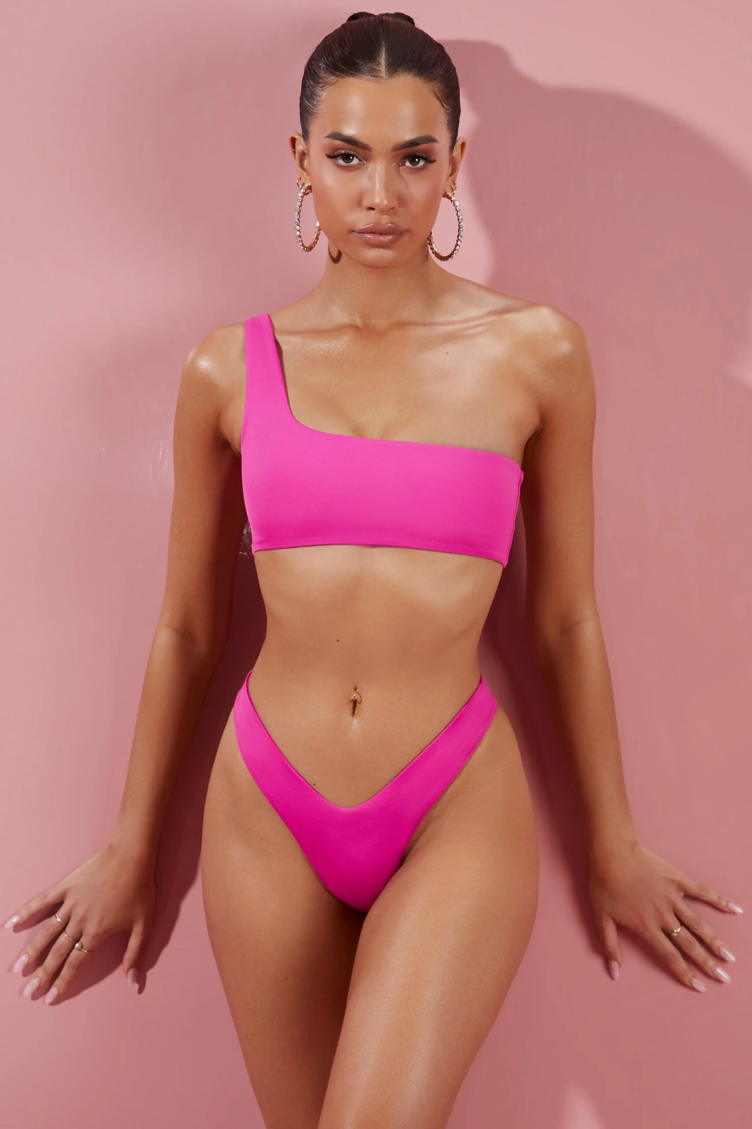 One Shoulder Bikini Top In Dark Pink 1 One Shoulder Bikini Top In Dark Pink