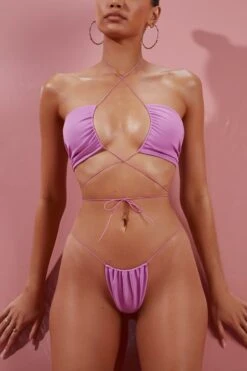 Cut Out Cross Bikini Top In Pink 11 Cut Out Cross Bikini Top In Pink -Sway Line Zone ns0065 2 in your dreams pink cross over ruched tanning bikini set 2