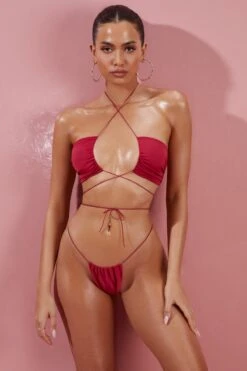 Ruched Bikini Bottoms In Berry -Sway Line Zone ns0065 6 in your dreams berry cross over ruched tanning bikini srt 1